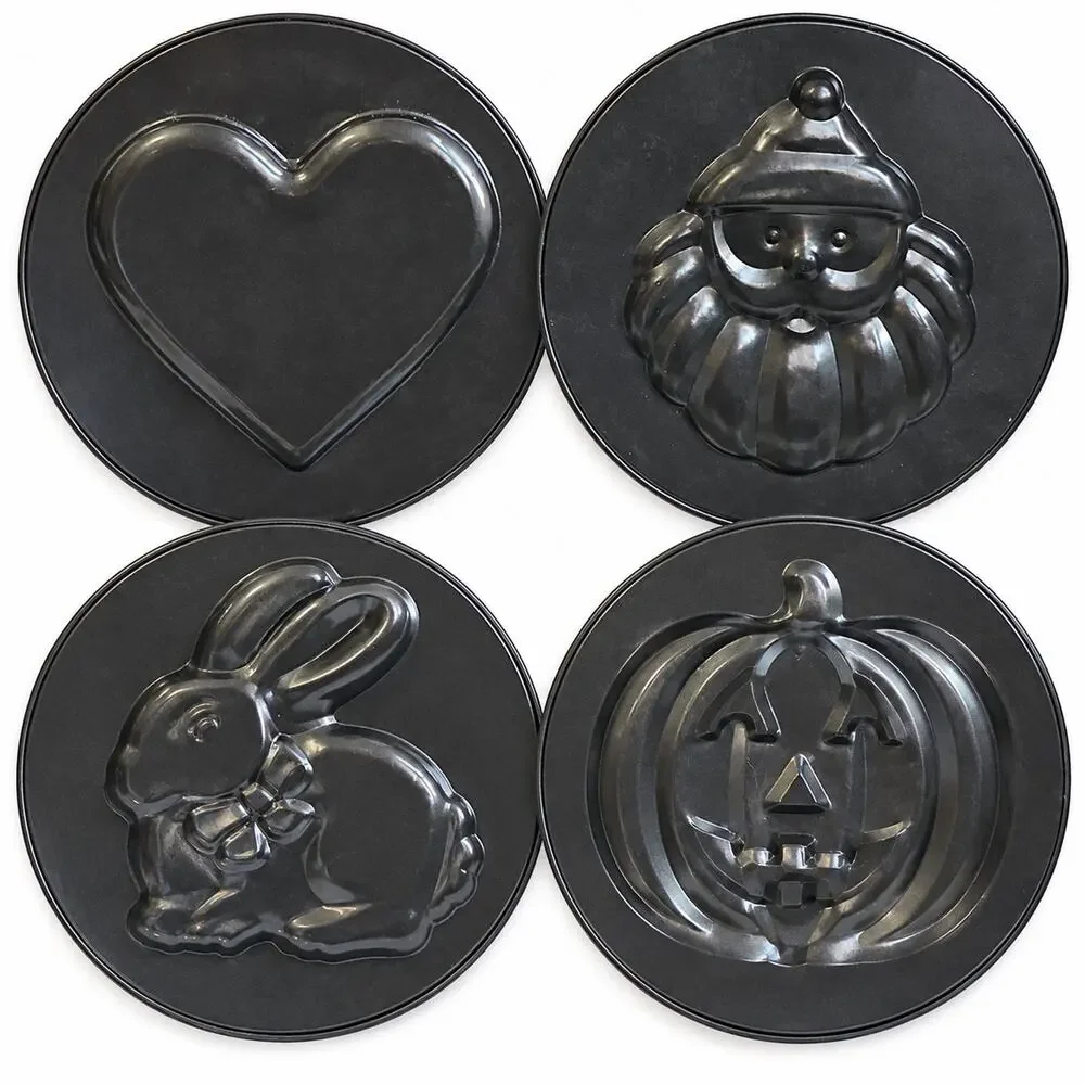 Vintage 10 Inch Cookie Mold Pan Set Bunny Heart Pumpkin Santa Embossed Nonstick